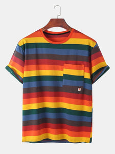 Horizontally Striped Lining Printed T-Shirt