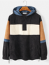 Mens Colorblock Corduroy Drawstring Hem Daily Pullover Hoodie