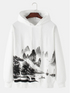 Mens National Style Landscape Painting Print Drawstring Pullover Hoodies