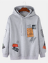 Mens Letter Tag Print Cotton Casual Loose Fit Drawstring Pullover Hoodies