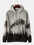 Mens Mountain Scenery Allover Print Drawstring Hoodies With Kangaroo Pocket