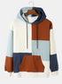 Mens Color Block Patchwork Kangaroo Pocket Preppy Drawstring Hoodies