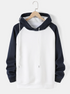 Mens Patchwork Two Tone Cotton Raglan Sleeve Drawstring Hoodie