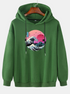 Mens Sea Graphic Chest Print Drawstring Loose Pullover Hoodie