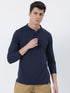 Navy Melange Plain Long Sleeve Casual T-Shirt
