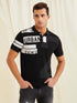 Black Chest Print Stretch Polo